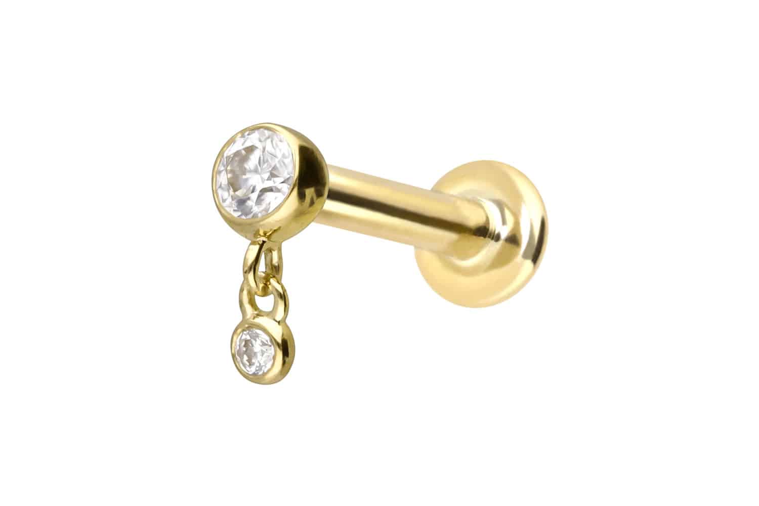 14 Karat Gold Labret Piercing mit Innengewinde 2 MOISSANITE